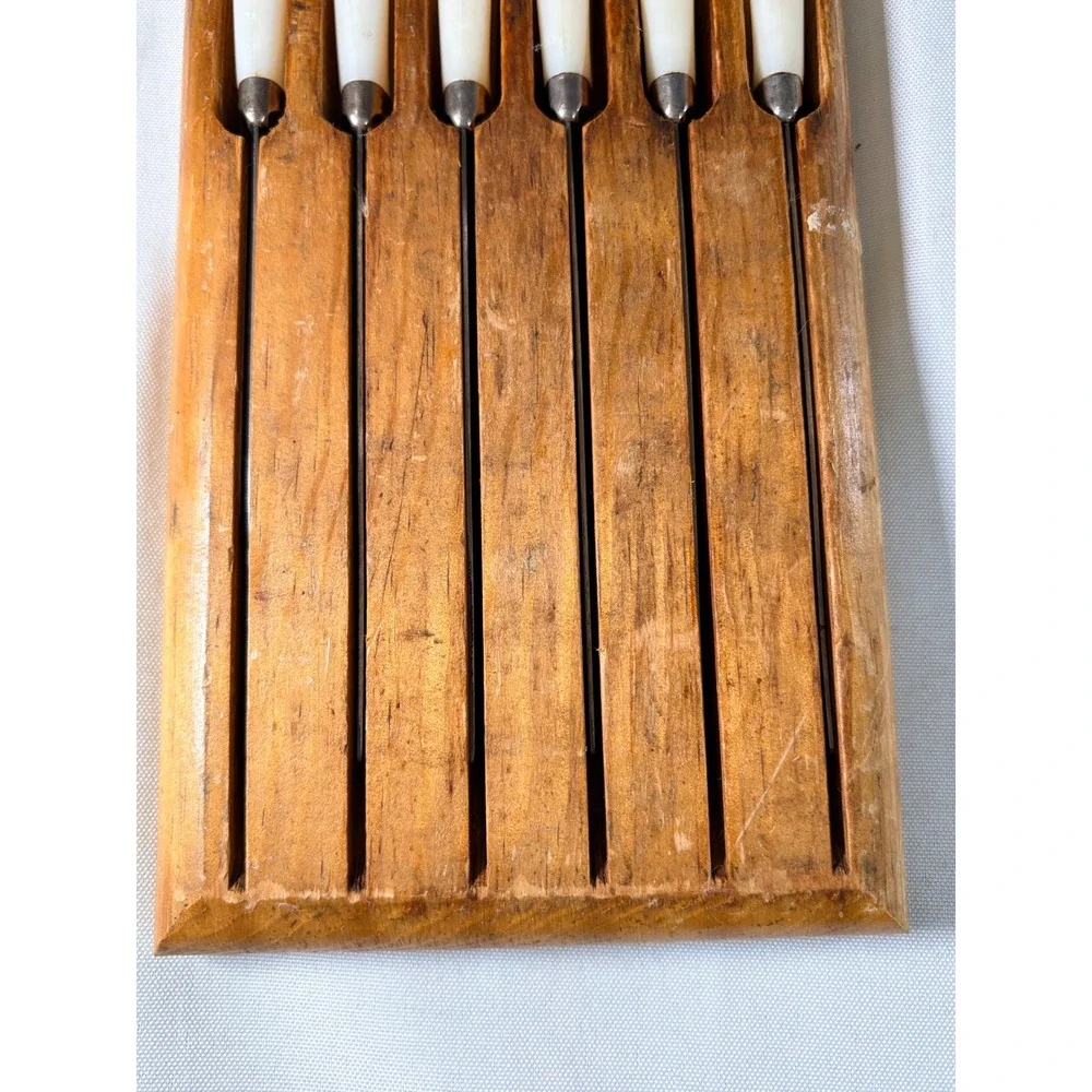 Regent Sheffield Vintage Steak Knife Set 6 Piece Serrated Stainless England Wood